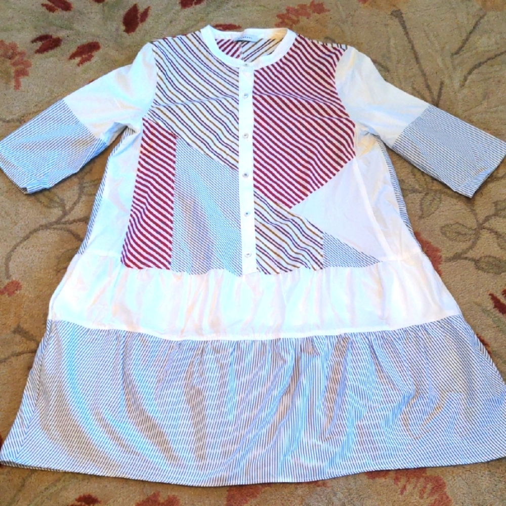 🆕 ROSSO35 Cotton Patchwork Striped Shirt Dress